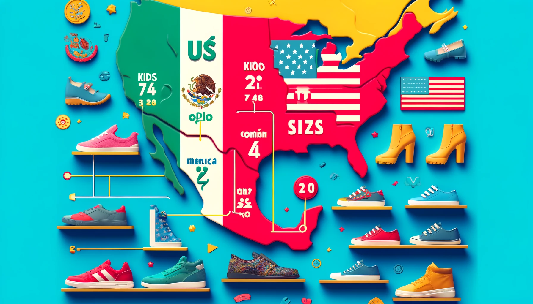 Mexico shoe size to US for kids, woman and men