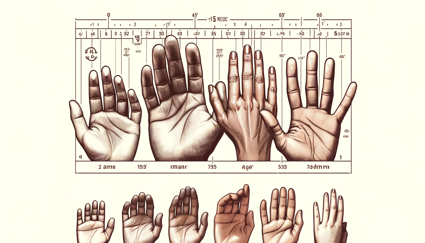 Average hand size in inch and cm for male, female and kids